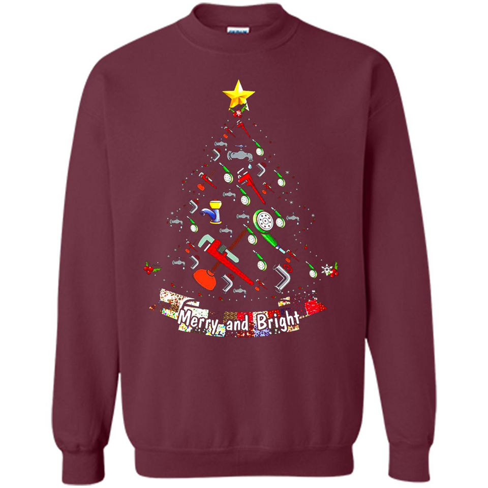 Merry And Bright Plumber Christmas Tree Shirt PINGPONG - Sweatshirt