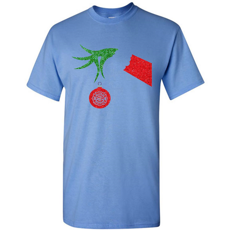 Funny Grinch Hand holding Firefighter ornament Christmas Sporty T-Shirt - Shirt