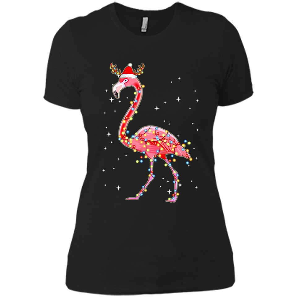 Christmas Lights Flamingo Wearing Santa Hat Funny Xmas - Ladies' Boyfriend T-Shirt
