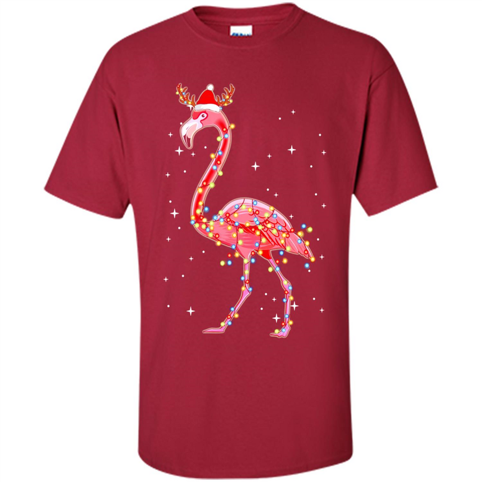 Christmas Lights Flamingo Wearing Santa Hat Funny Xmas - Shirt