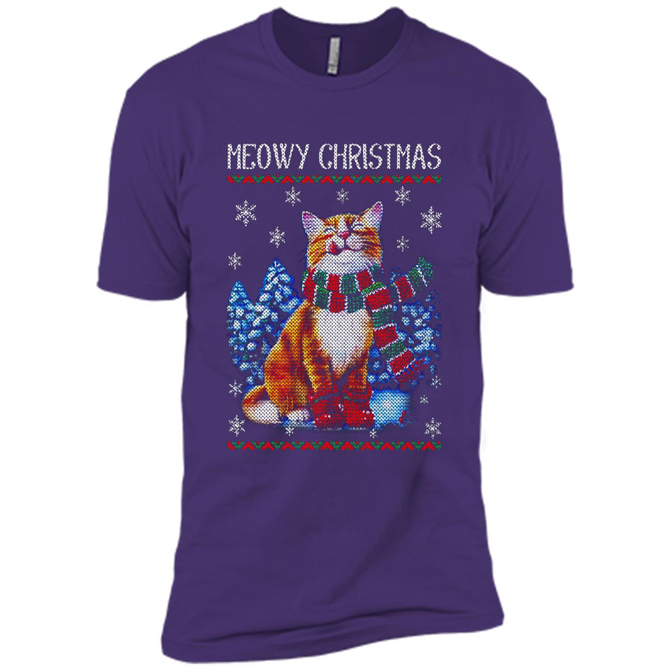 Christmas Ugly Sweater Cat With Christmas Meowy Chritstmas - Premium Short Sleeve T-Shirt