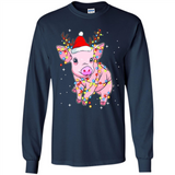 Christmas Lights Pig Wearing Santa Hat Funny Xmas - Long Sleeve T-Shirt