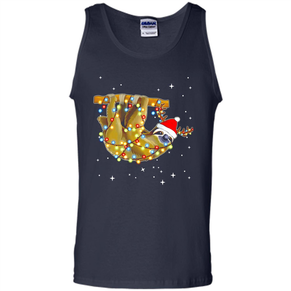Christmas Lights Sloth Wearing Santa Hat Funny Xmas - Tank Top