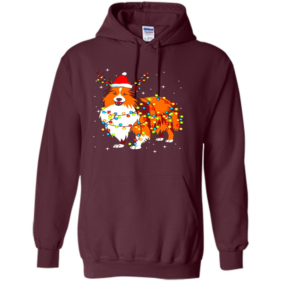 Christmas Lights Shetland Sheepdog Wearing Santa Hat Funny Xmas Mug - Hoodie