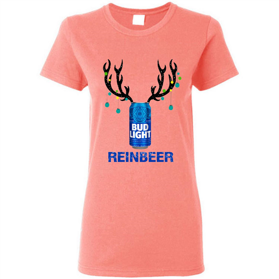 Bud Light Reinbeer Funny Beer Reindeer Christmas Sweatshirt - Ladies Short-Sleeve