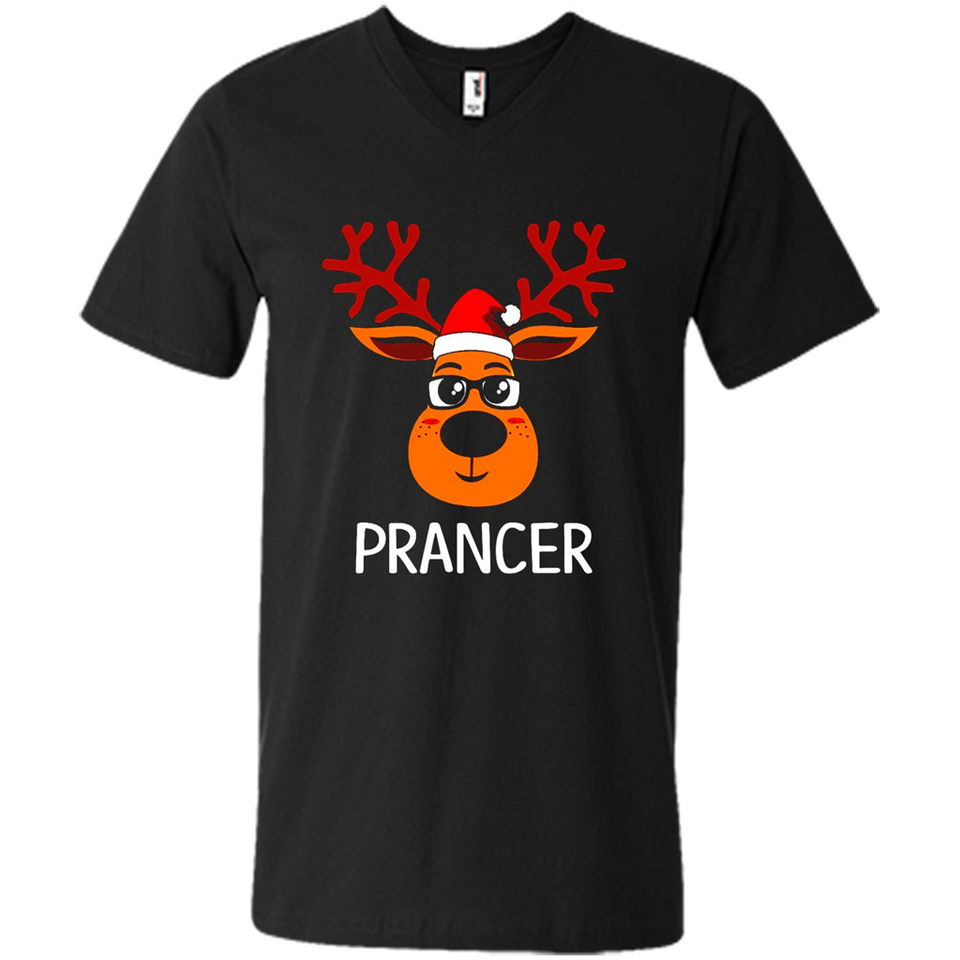 Prancer Reindeer Santa Claus Funny Xmas Holiday T-Shirt - Men's V-Neck