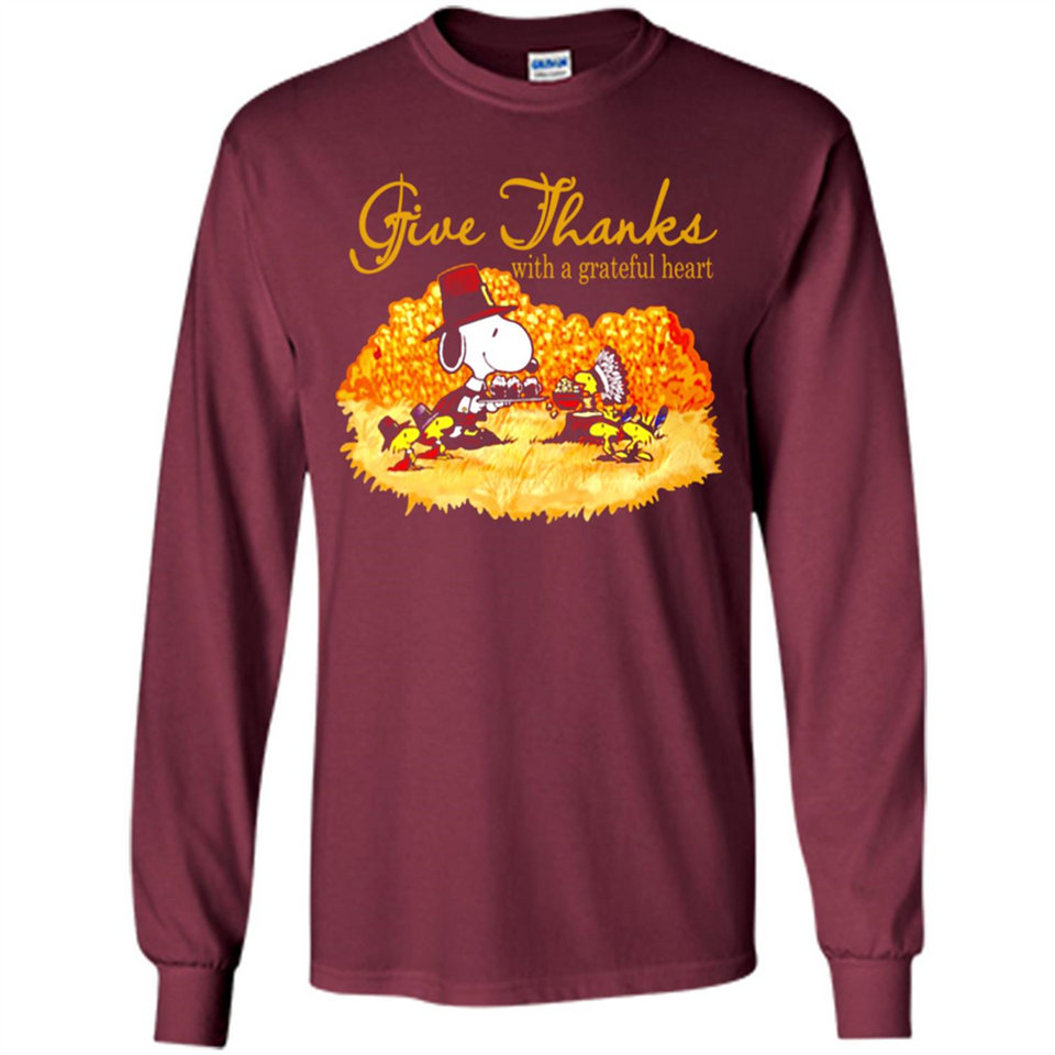 Snoopy Thanksgiving Give Thanks With A Grateful Heart - Long Sleeve T-Shirt