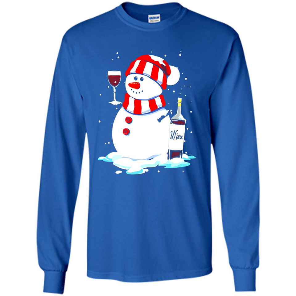 Cute Snowman drink Red Wine Christmas T-Shirt - Long Sleeve T-Shirt