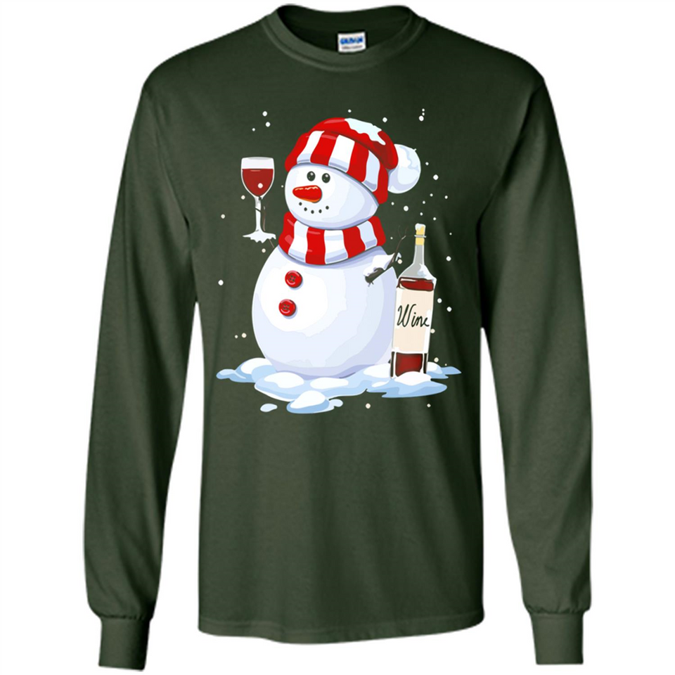 Cute Snowman drink Red Wine Christmas - Long Sleeve T-Shirt