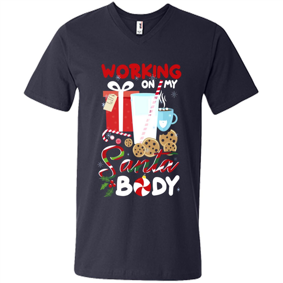 Working On My Santa Body Funny Christmas Gift Sleeve Xmas - Men's V-Neck