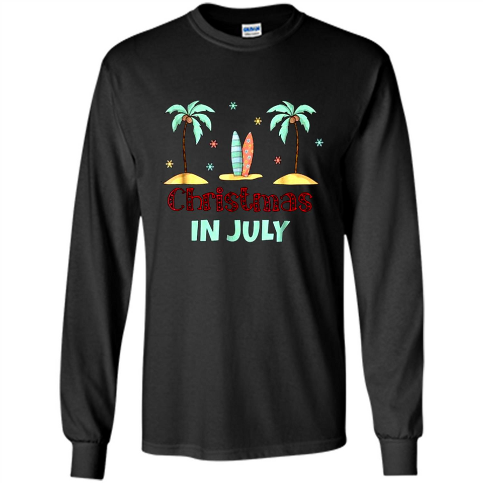 Christmas In July Shirt Surfing Palm Trees Surfboard - Long Sleeve T-Shirt