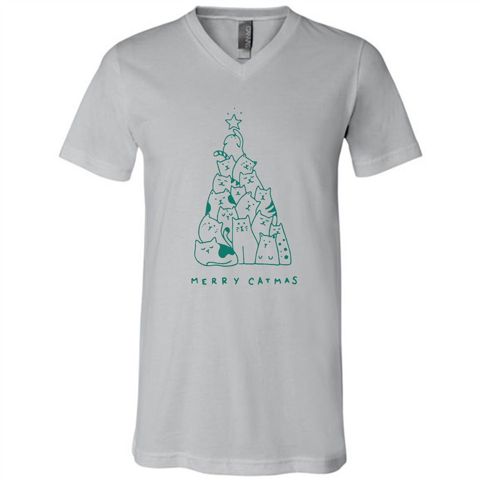 Merry Catmas Funny Cat Christmas Tree Sweatshirt - Canvas Unisex V-Neck
