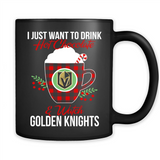I Just Want To Drink Hot Chocolate & Watch Vegas Golden Knights Ugly Christmas Sweater PINGPONG