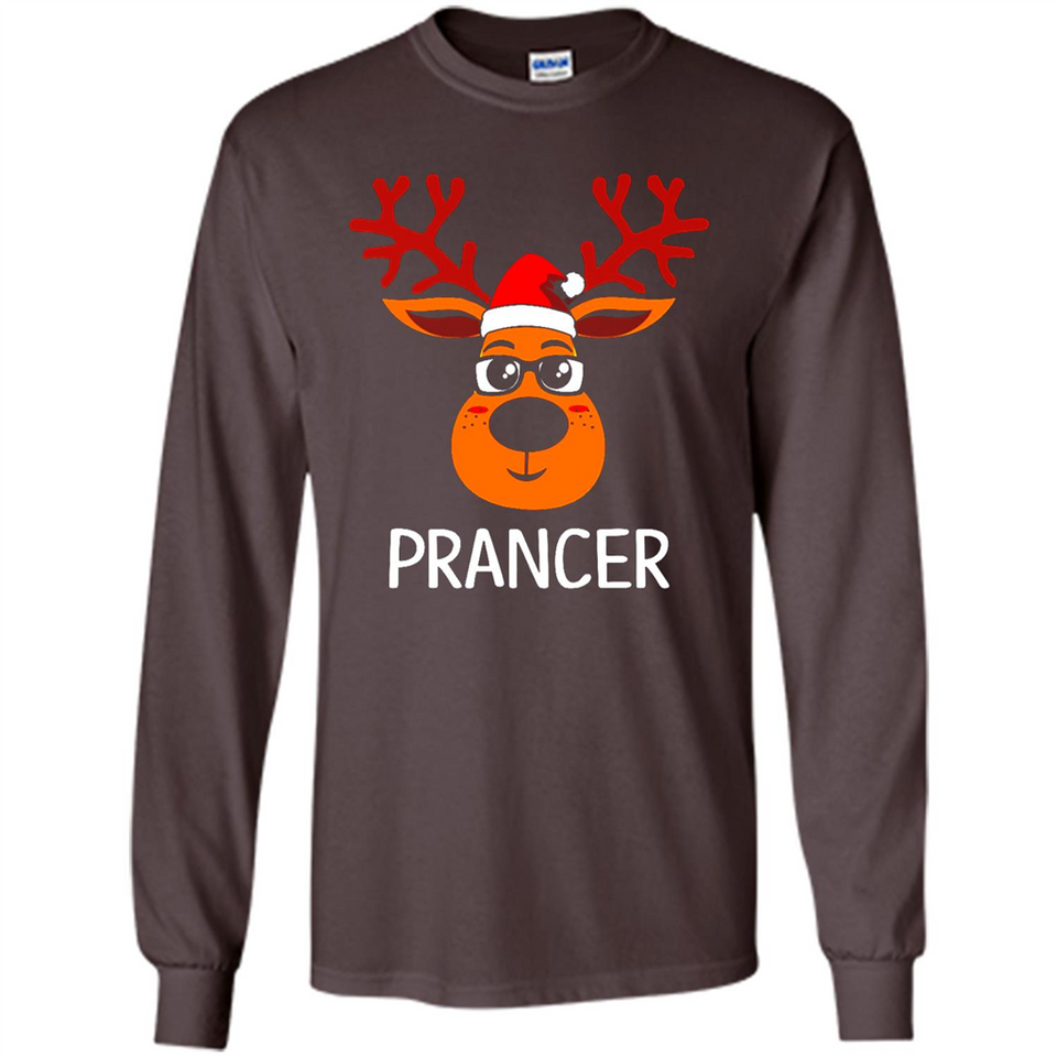 Prancer Reindeer Santa Claus Funny Xmas Holiday T-Shirt - Long Sleeve T-Shirt