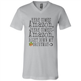 Here Comes Amazon Right Down My Driveway Christmas - Canvas Unisex V-Neck