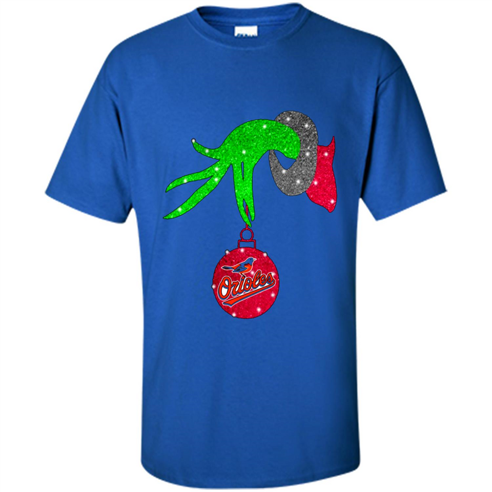 GRINCH HAND HOLDING BALTIMORE ORIOLES GLITTER CHRISTMAS PINGPONG