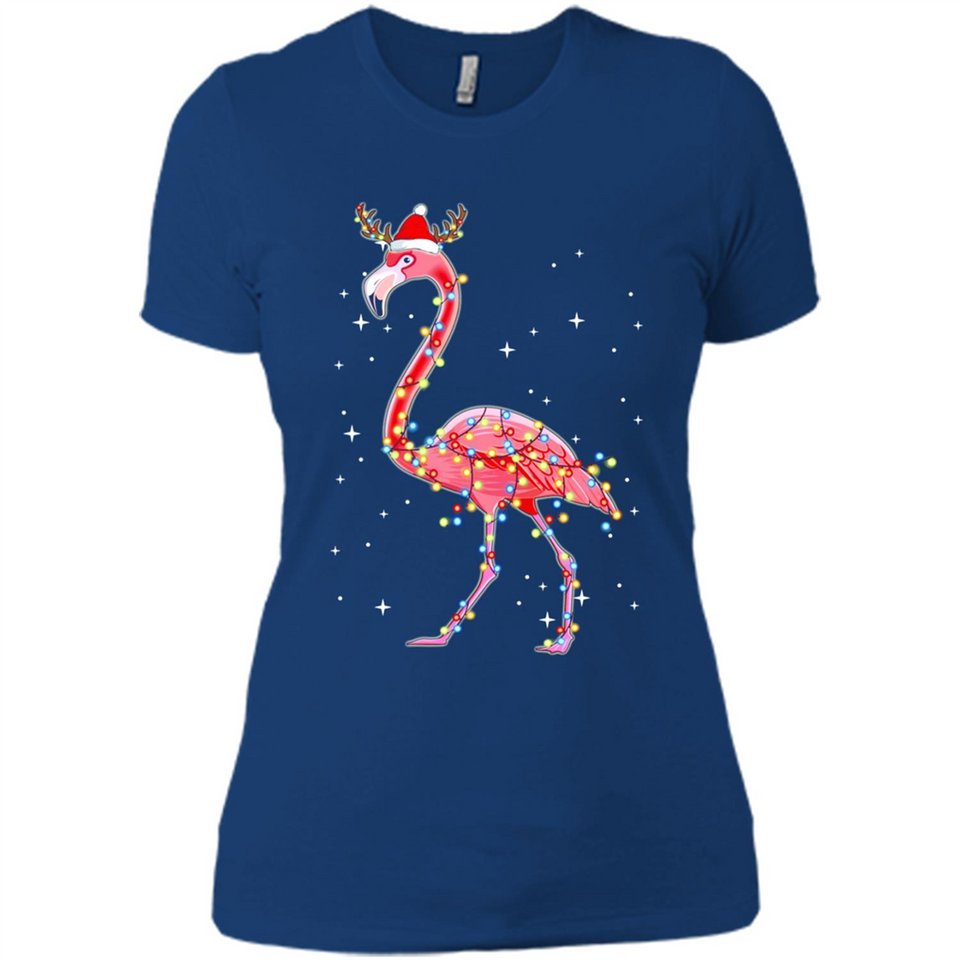 Christmas Lights Flamingo Wearing Santa Hat Funny Xmas - Ladies' Boyfriend T-Shirt