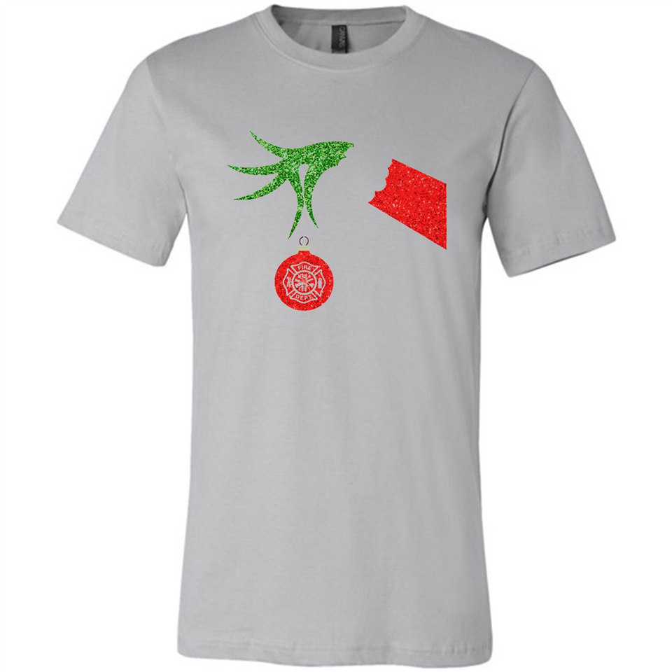 Funny Grinch Hand holding Firefighter ornament Christmas Sporty T-Shirt - Canvas Unisex T-Shirt