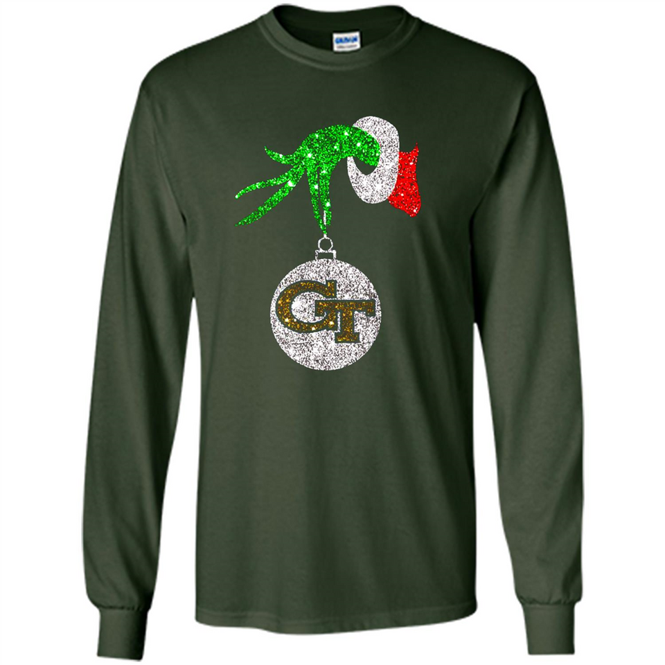 Fantastic Georgia Tech Yellow Jackets Glitter Grinch Monogram Ornament Christmas - Long Sleeve T-Shirt