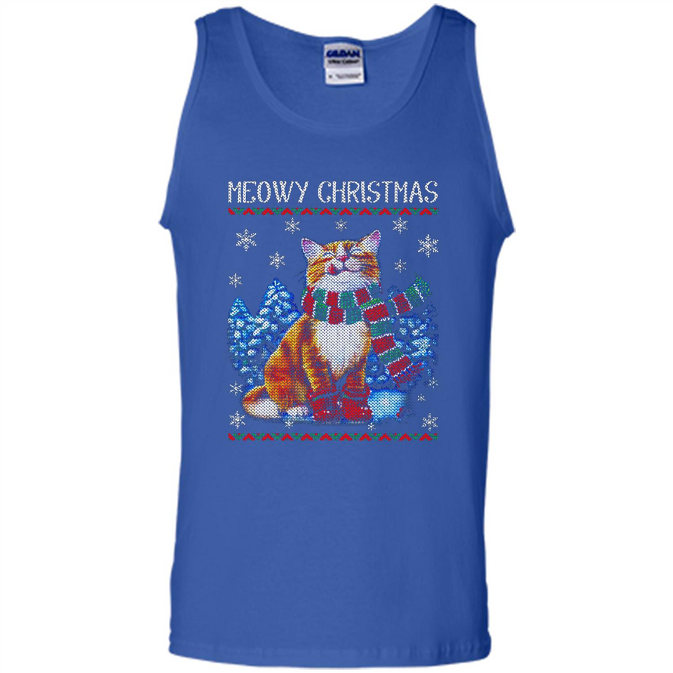 Christmas Ugly Sweater Cat With Christmas Meowy Chritstmas - Tank Top