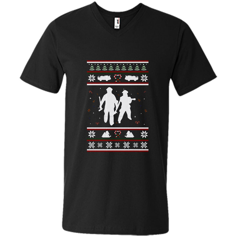 Christmas Ugly Sweater Firefighter Ugly Christmas Sweater - Men's V-Neck