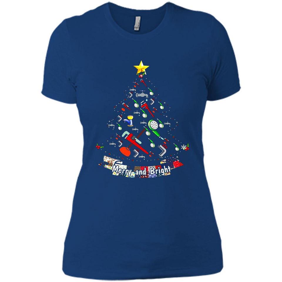 Merry And Bright Plumber Christmas Tree Shirt PINGPONG - Ladies' Boyfriend T-Shirt
