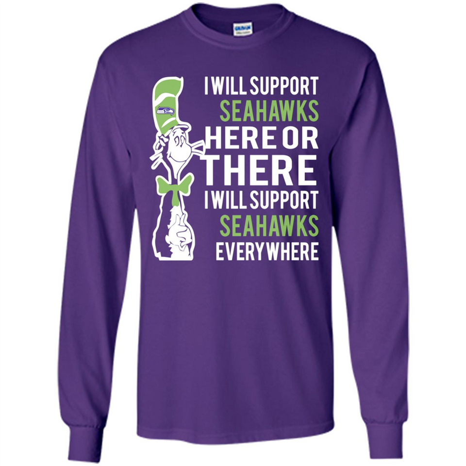Shirt For Dr Seuss Cat And Seattle Seahawks Fans - Long Sleeve T-Shirt