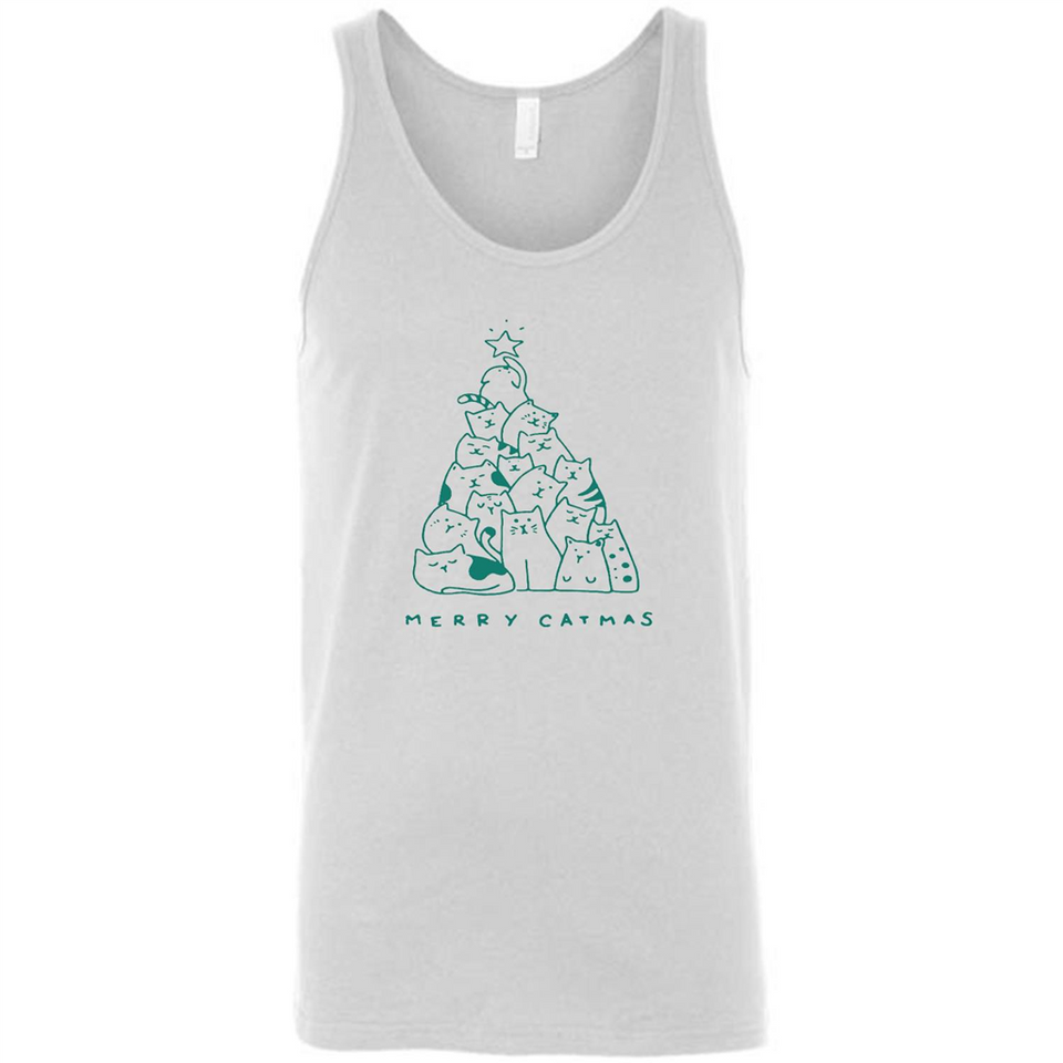 Merry Catmas Funny Cat Christmas Tree Sweatshirt - Canvas Unisex Tank