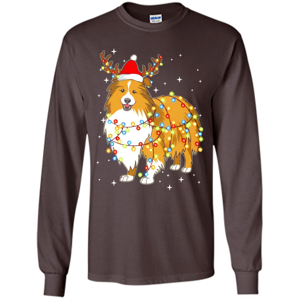 Christmas Lights Shetland Sheepdog Wearing Santa Hat Funny Xmas - Long Sleeve T-Shirt