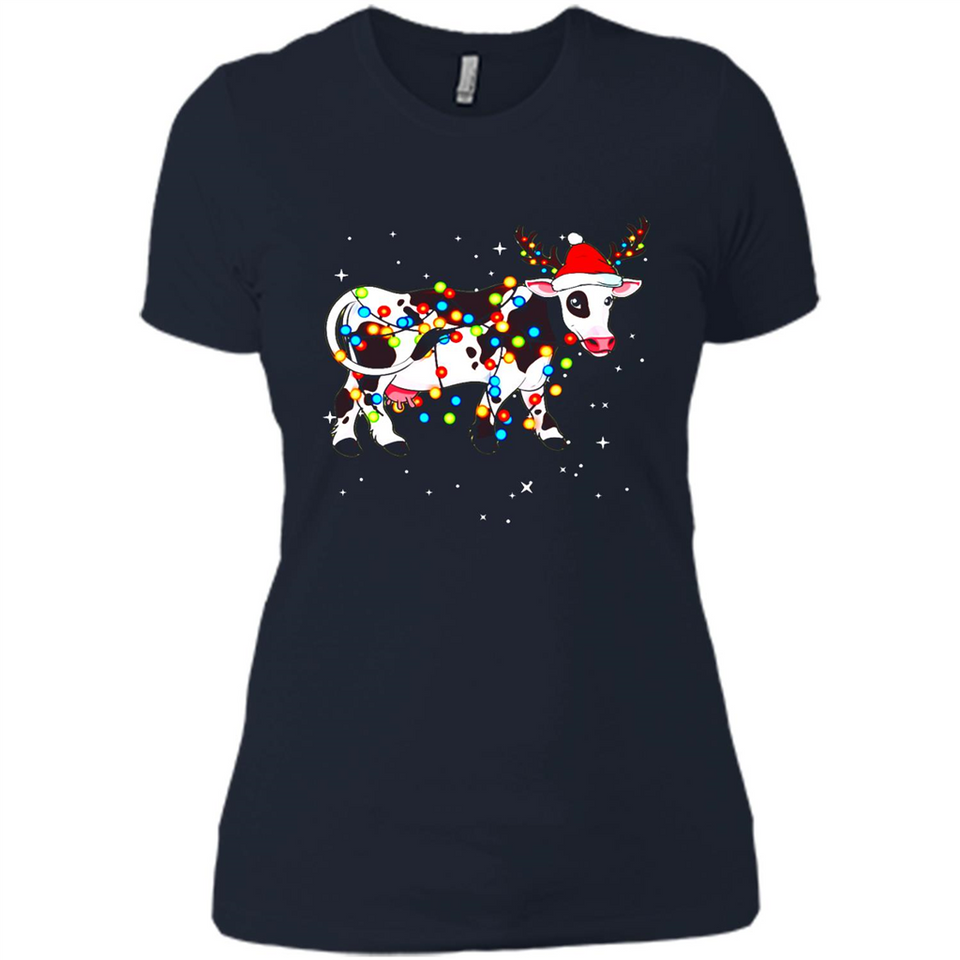 Christmas Lights Cow Wearing Santa Hat Funny Xmas Sweatshirt - Ladies' Boyfriend T-Shirt