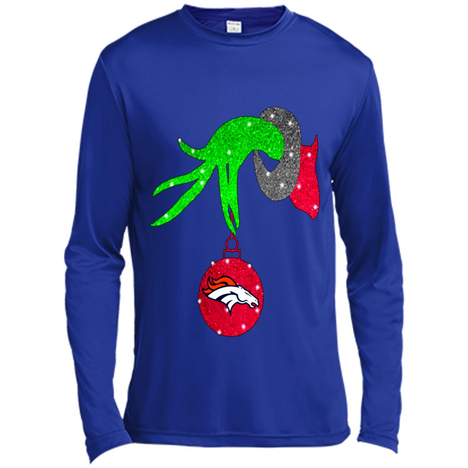 GRINCH HAND HOLDING DENVER BRONCOS GLITTER CHRISTMAS PINGPONG