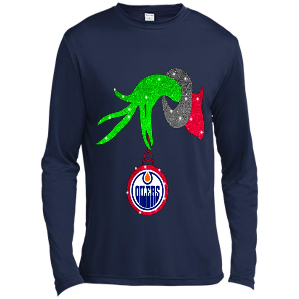 GRINCH HAND HOLDING EDMONTON OILERS GLITTER CHRISTMAS PINGPONG