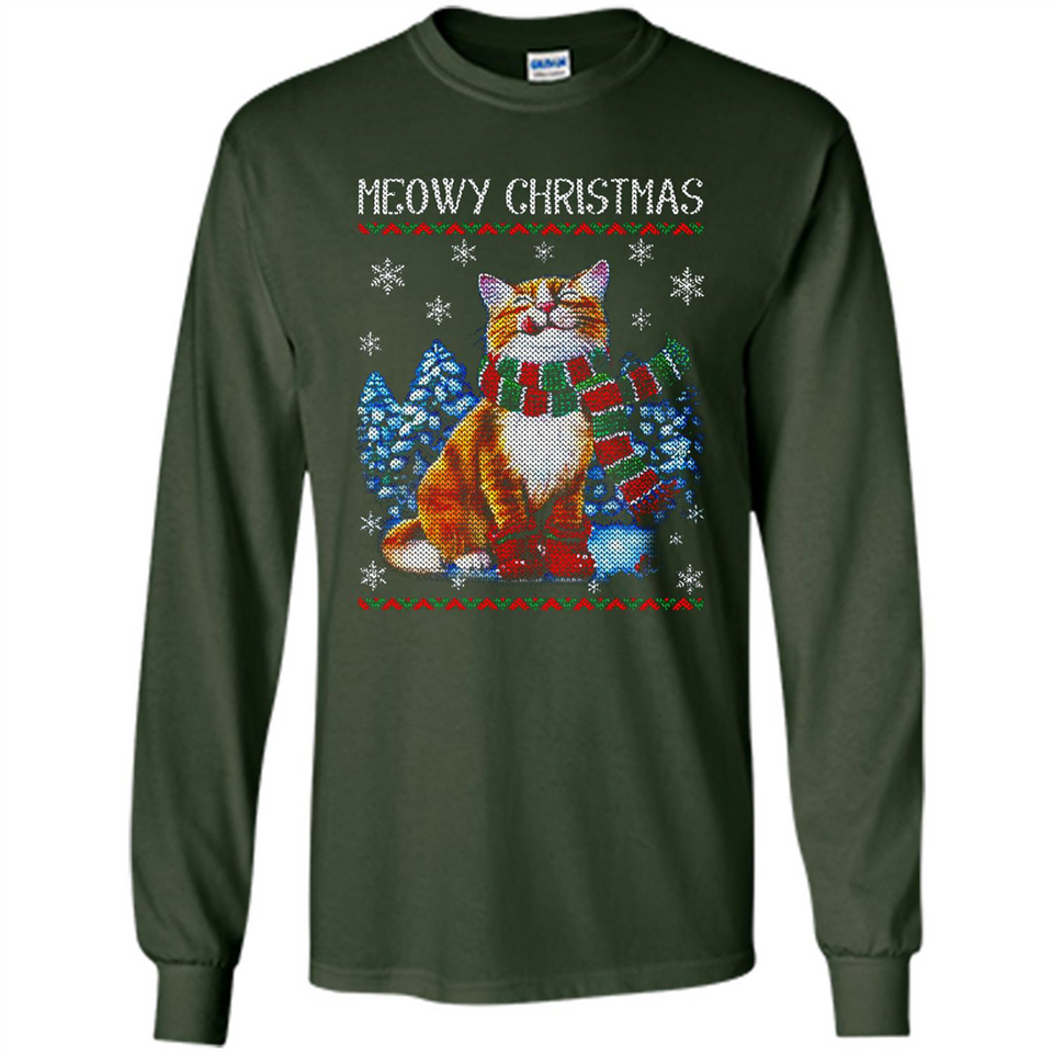 Christmas Ugly Sweater Cat With Christmas Meowy Chritstmas - Long Sleeve T-Shirt
