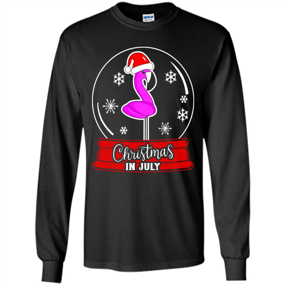 Christmas In July Flamingo Snow Globe Santa Hat - Long Sleeve T-Shirt