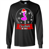 Christmas In July Flamingo Snow Globe Santa Hat - Long Sleeve T-Shirt