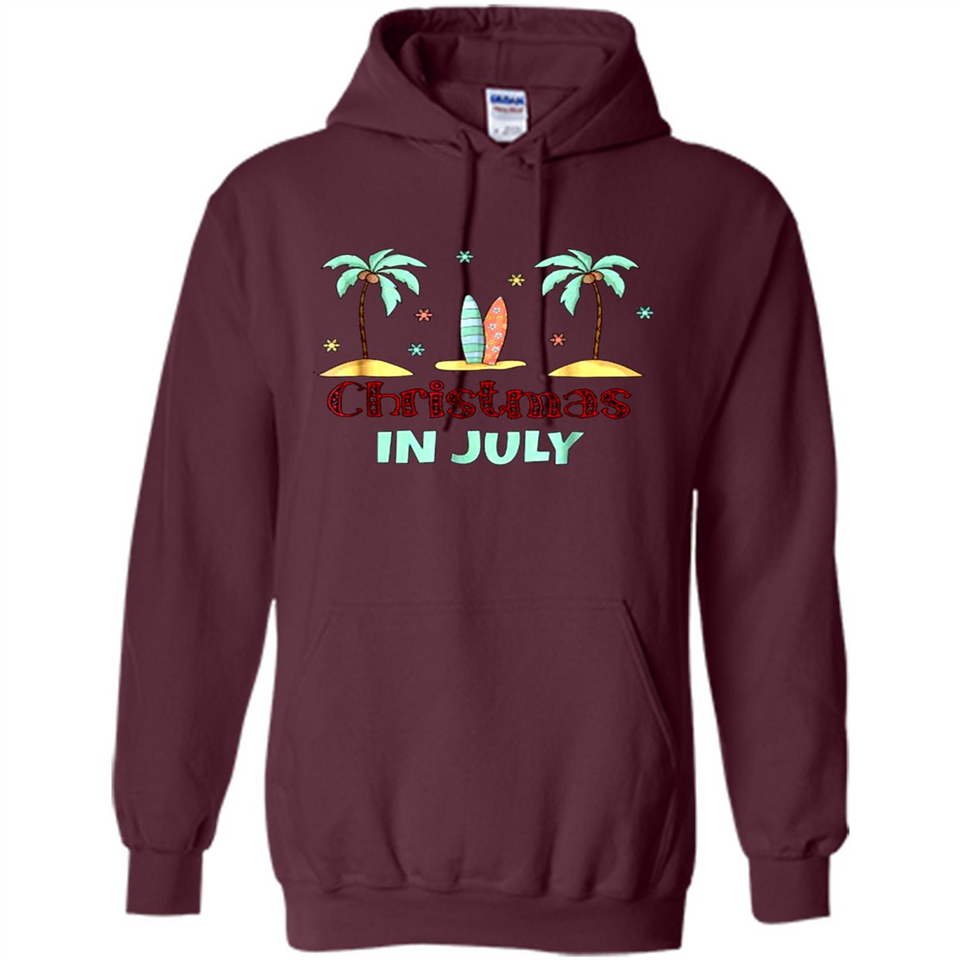 Christmas In July Shirt Surfing Palm Trees Surfboard - Hoodie