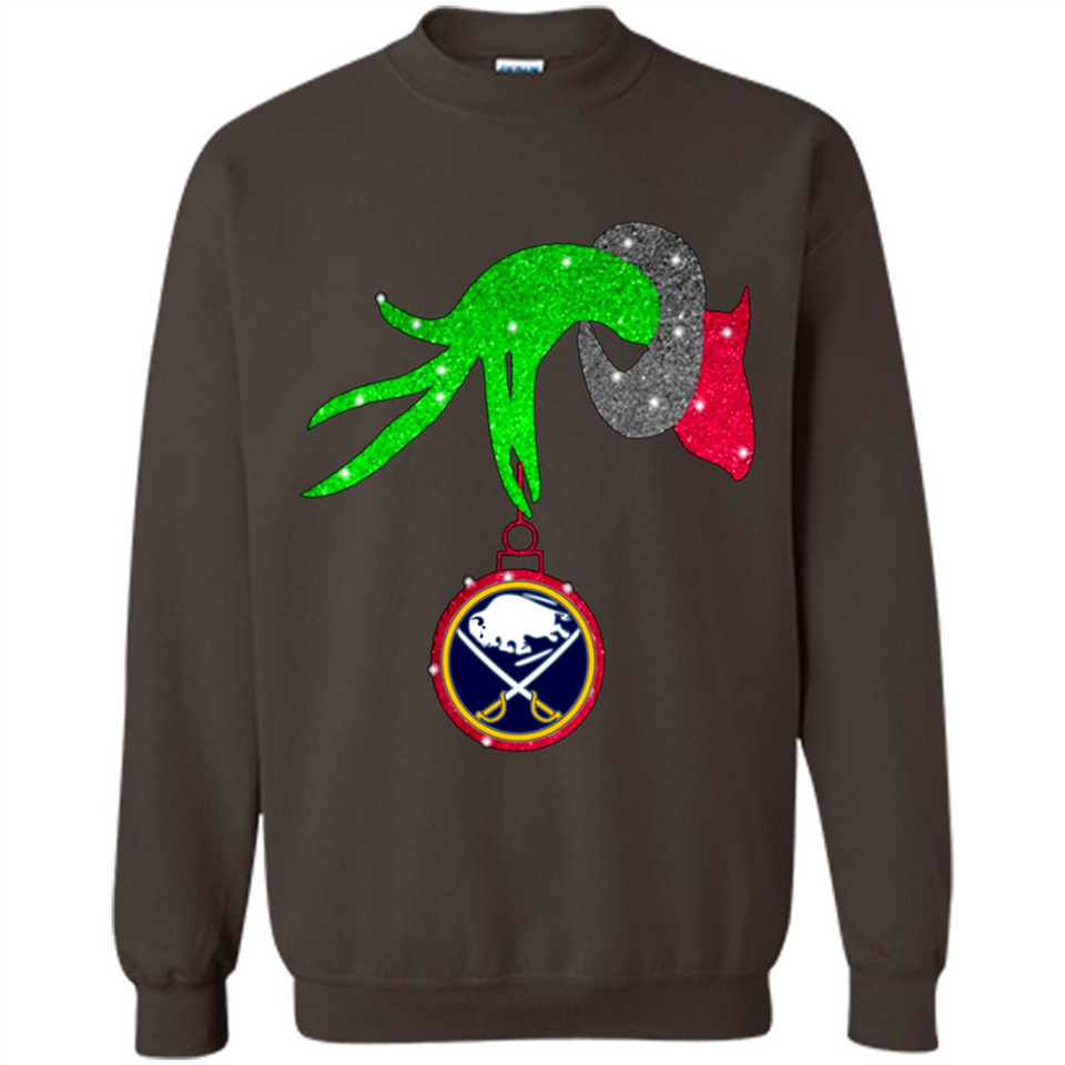 GRINCH HAND HOLDING BUFFALO SABRES GLITTER CHRISTMAS PINGPONG