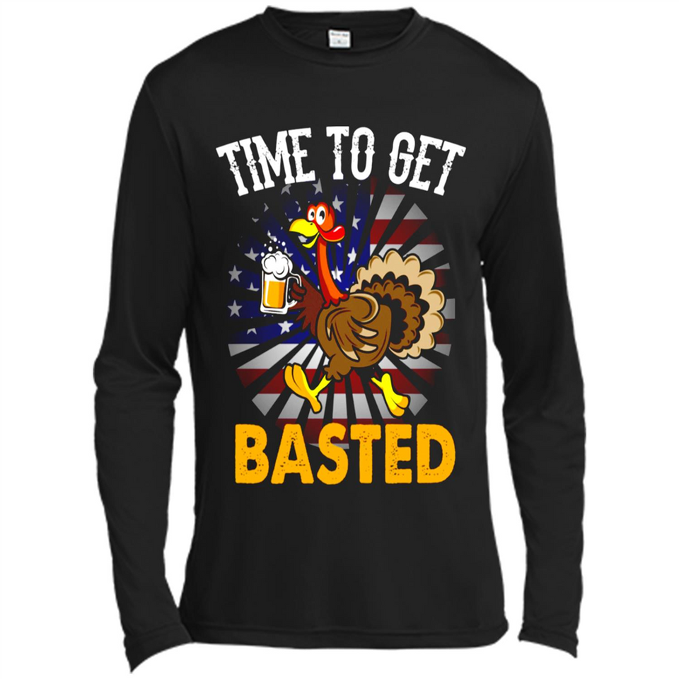 Time To Get Basted Funny Turkey Beer Thanksgiving - Canvas Long Sleeve T-Shirt