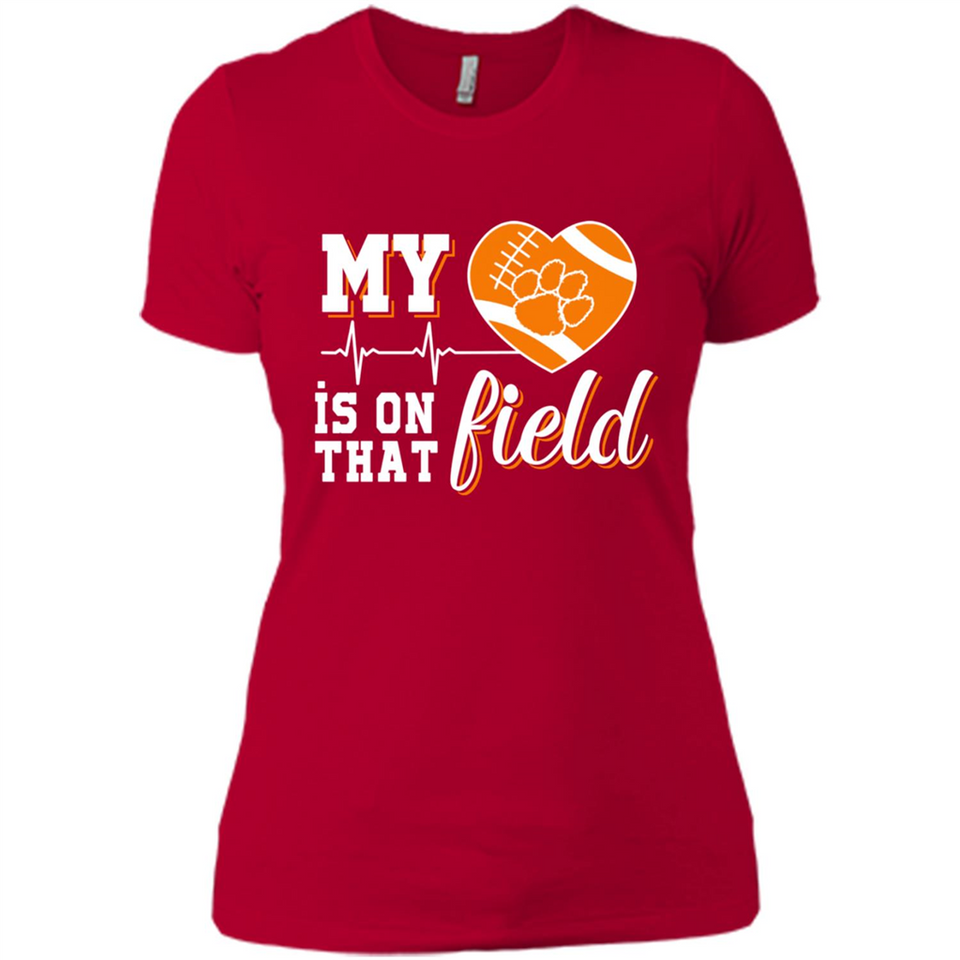 Clemson Tiger Paw Football My Heart is on that Field - Ladies' Boyfriend T-Shirt