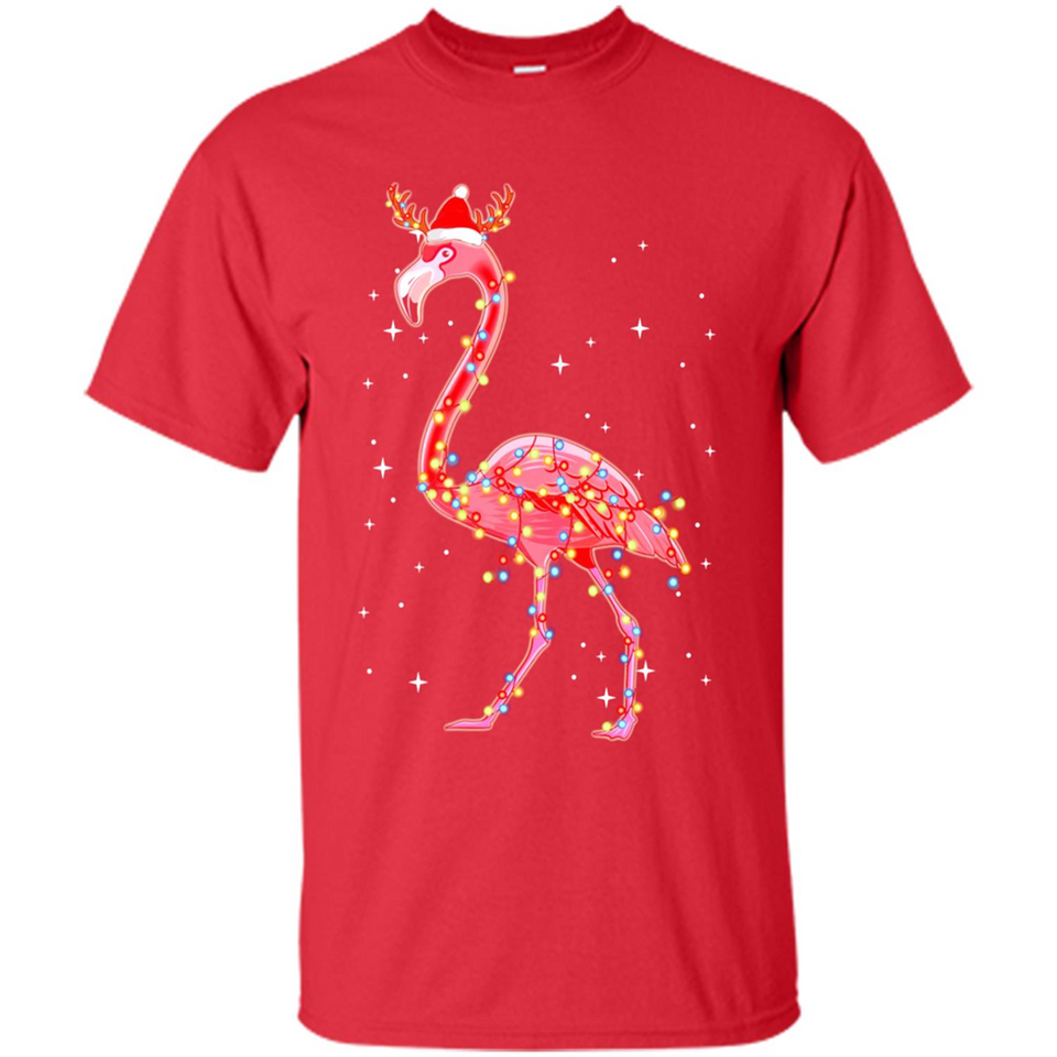 Christmas Lights Flamingo Wearing Santa Hat Funny Xmas - Shirt