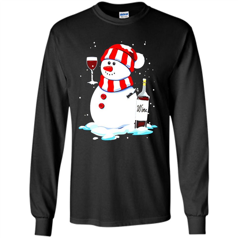Cute Snowman drink Red Wine Christmas T-Shirt - Long Sleeve T-Shirt