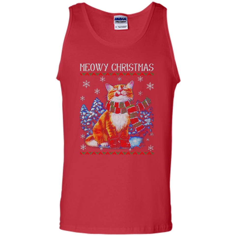 Christmas Ugly Sweater Cat With Christmas Meowy Chritstmas - Tank Top