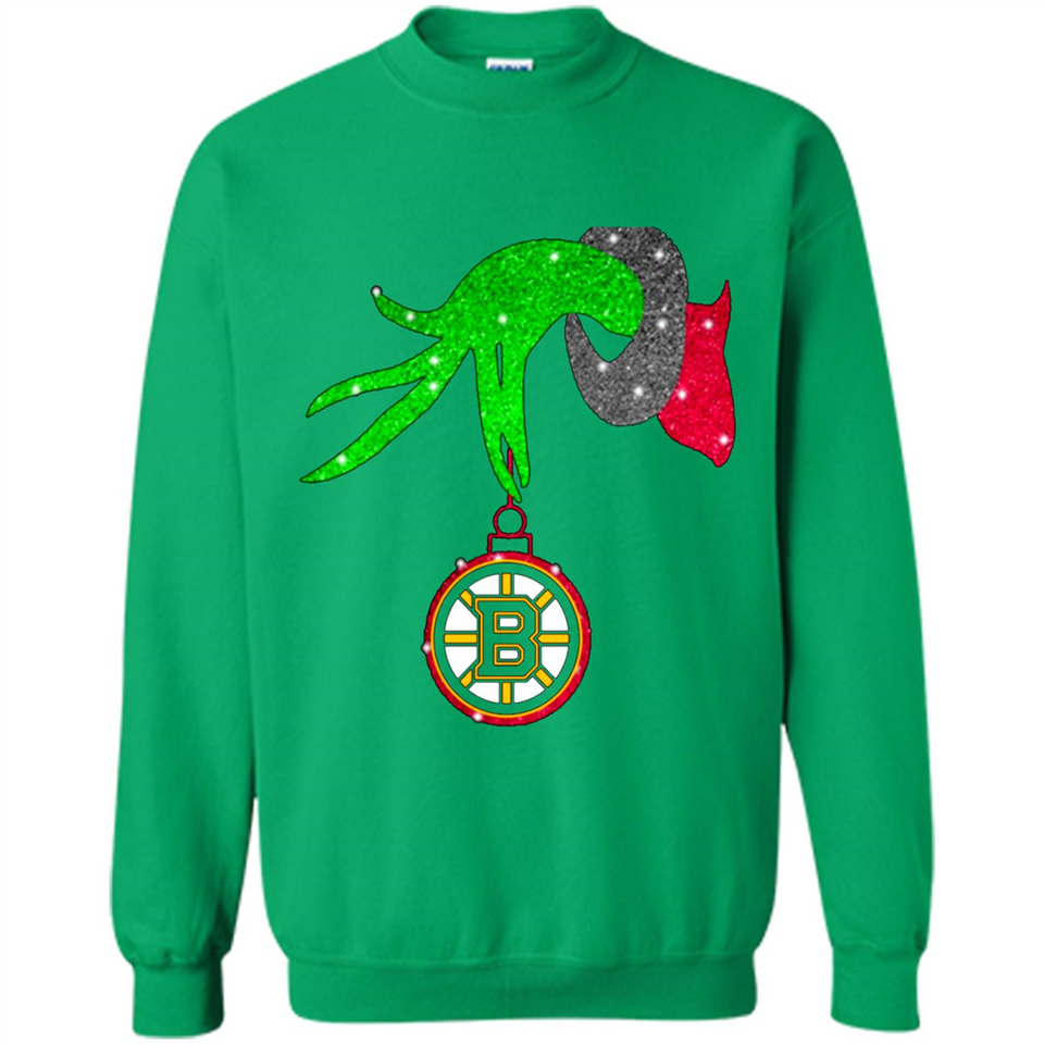 GRINCH HAND HOLDING BOSTON BRUINS GLITTER CHRISTMAS PINGPONG