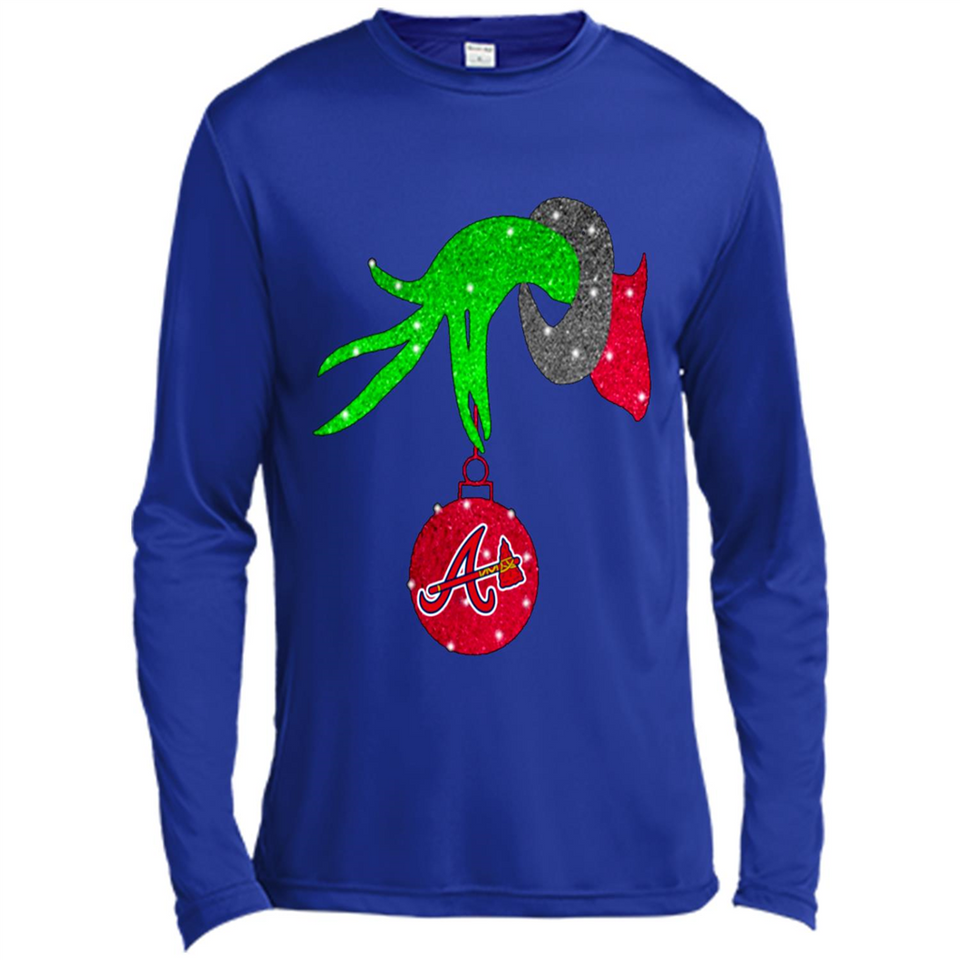 GRINCH HAND HOLDING ATLANTA BRAVES GLITTER CHRISTMAS PINGPONG