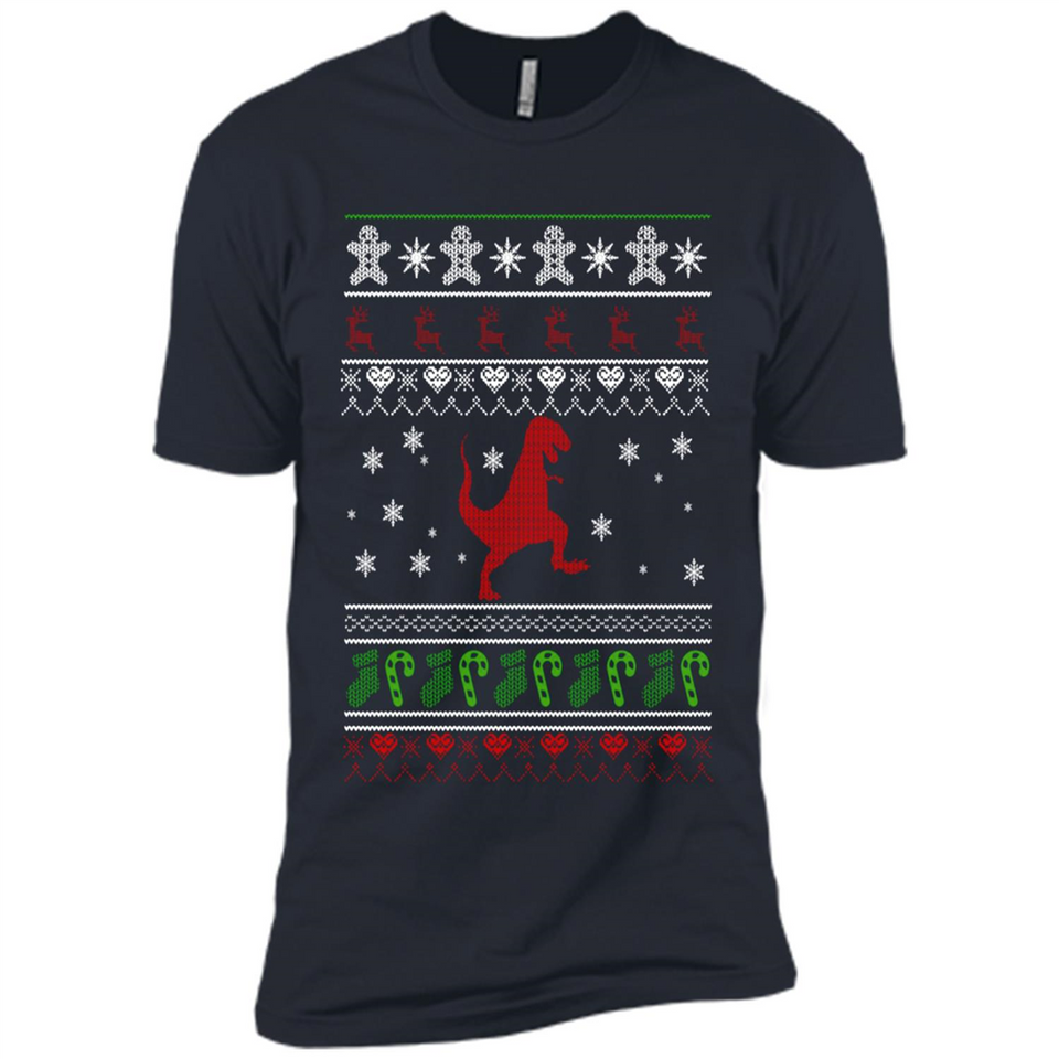 Dinosaur and Santa Ugly Christmas Sweater - Premium Short Sleeve T-Shirt