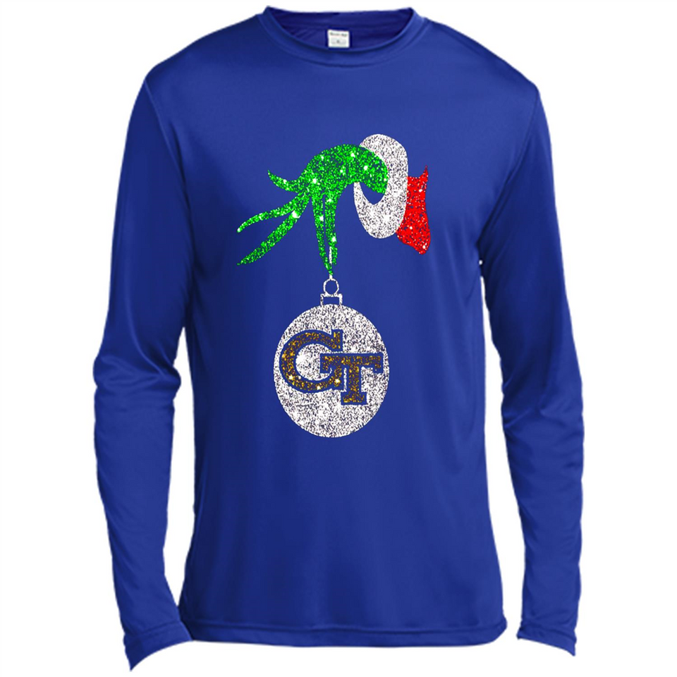 Fantastic Georgia Tech Yellow Jackets Glitter Grinch Monogram Ornament Christmas - Canvas Long Sleeve T-Shirt