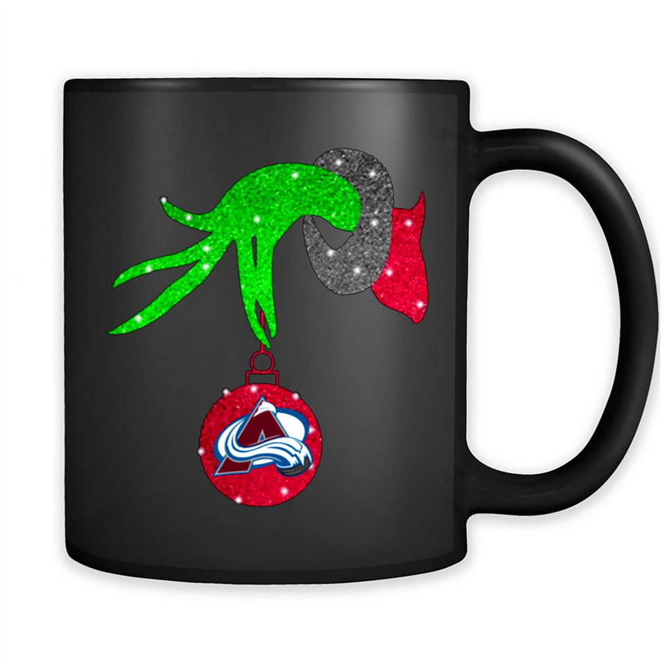 GRINCH HAND HOLDING COLORADO AVALANCHE GLITTER CHRISTMAS PINGPONG