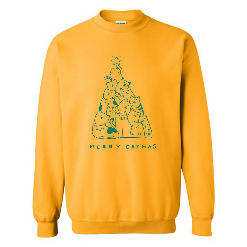 Merry Catmas Funny Cat Christmas Tree Sweatshirt - Sweatshirt