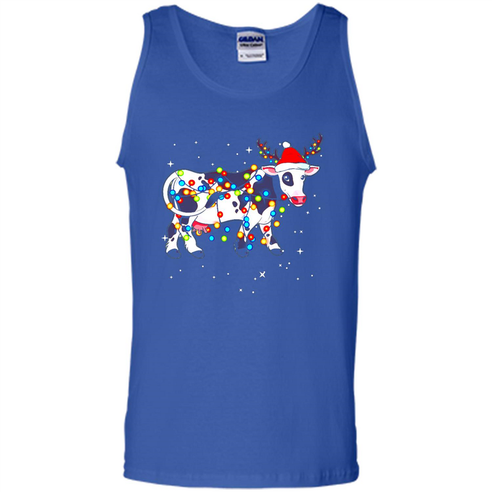 Christmas Lights Cow Wearing Santa Hat Funny Xmas Sweatshirt - Tank Top