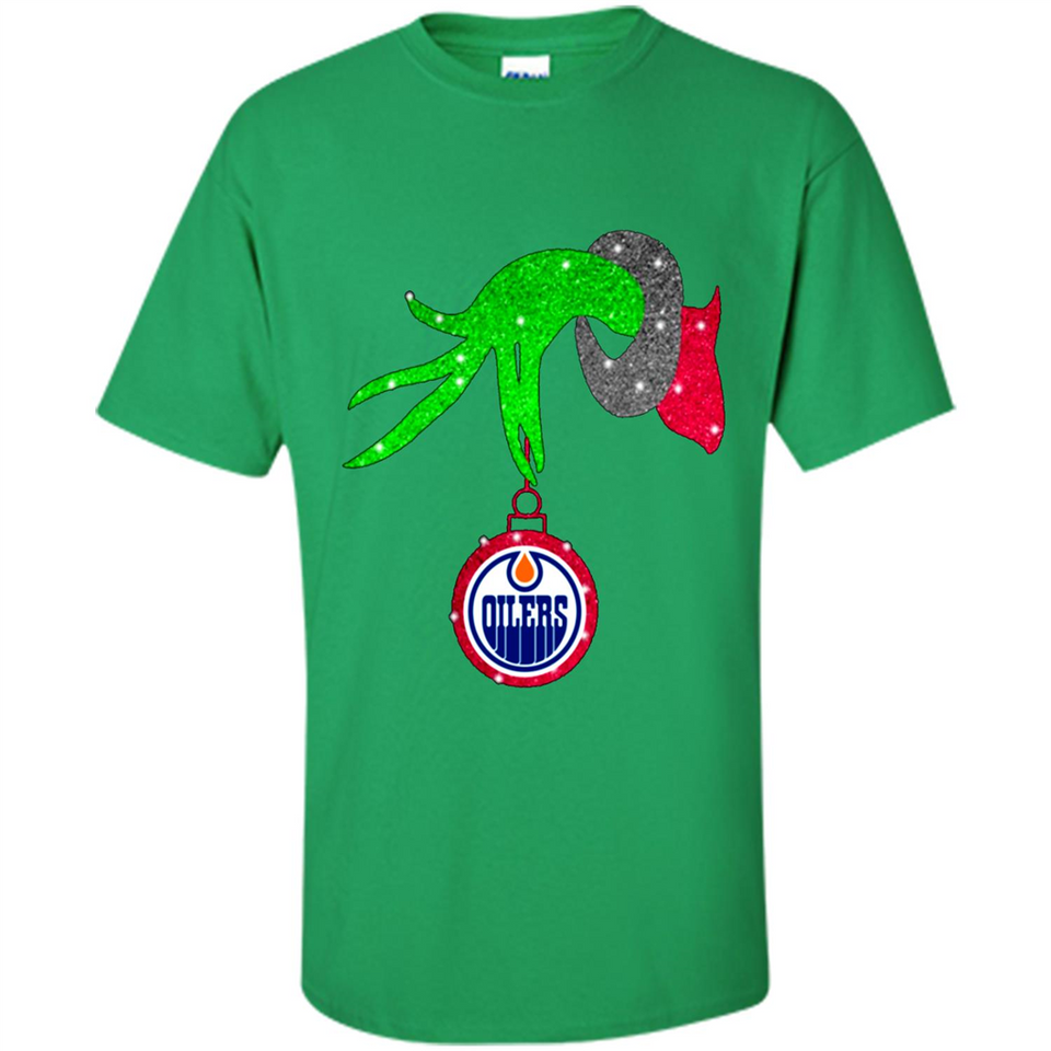 GRINCH HAND HOLDING EDMONTON OILERS GLITTER CHRISTMAS PINGPONG